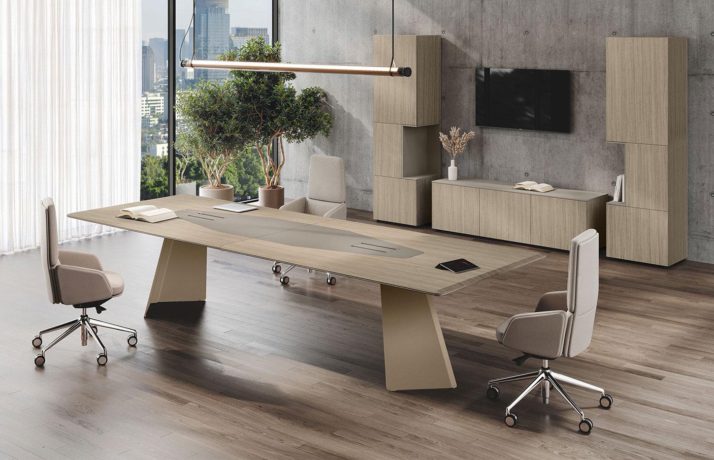 Table de réunion design en bois, similicuir, céramique, gamme Fortezza réunion - France Bureau