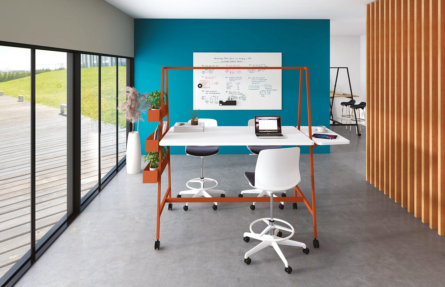 Bureau coworking connecté en métal et bois assis ou debout, gamme Fundy coworking - France Bureau