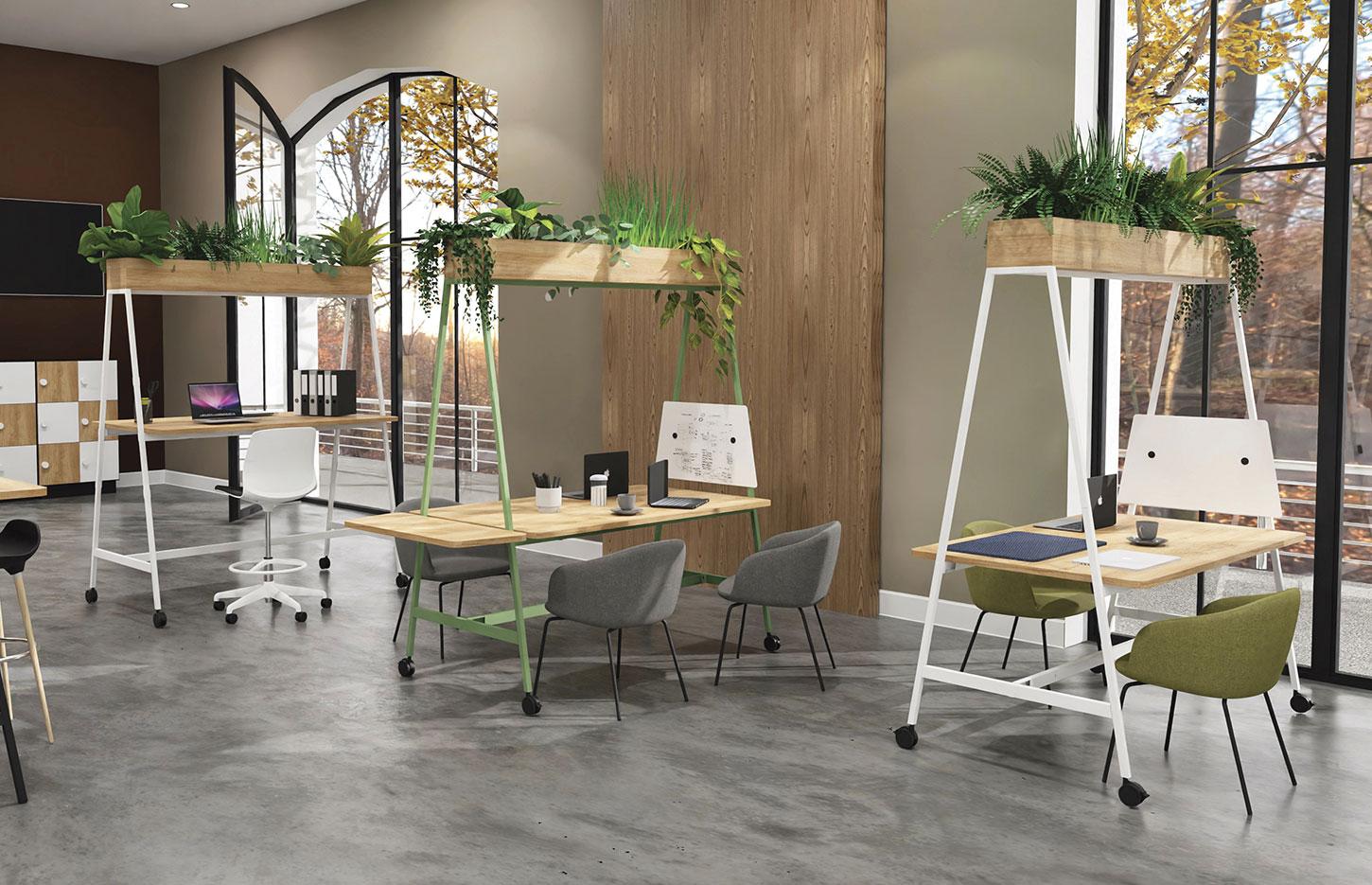Bureau coworking connecté en métal et bois assis ou debout, gamme Fundy coworking - France Bureau
