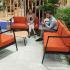 Canapés 2,3 places et fauteuil simple accueil avec structure en métal noir et tissu orange- Gamme Fundy Assise - France Bureau