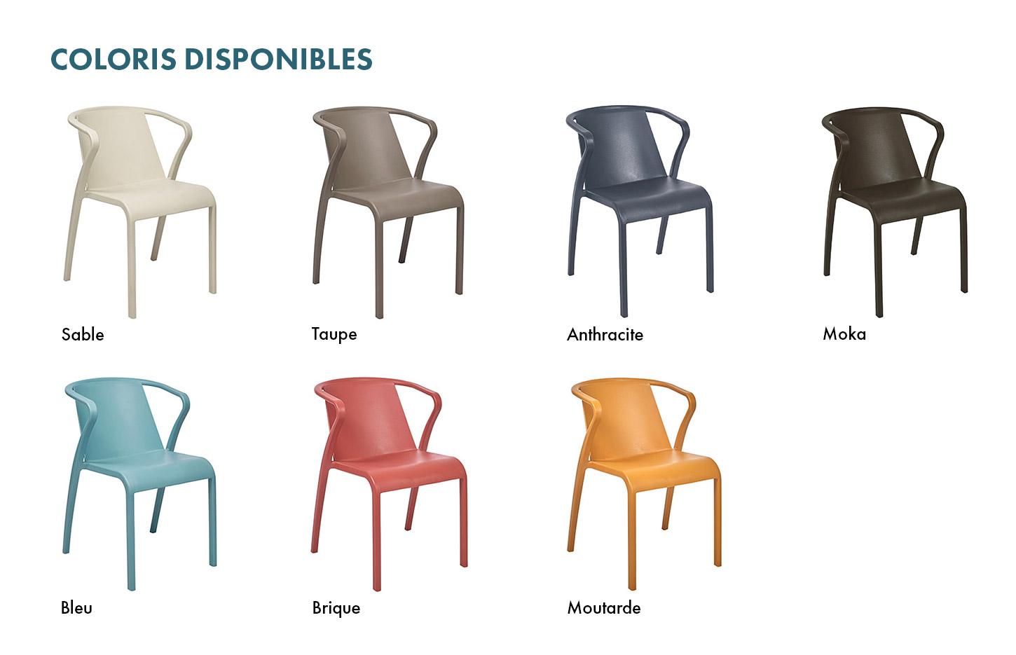 Chaises d\'extérieur empilable avec accoudoirs en polypropylène , gamme Fyne - France Bureau