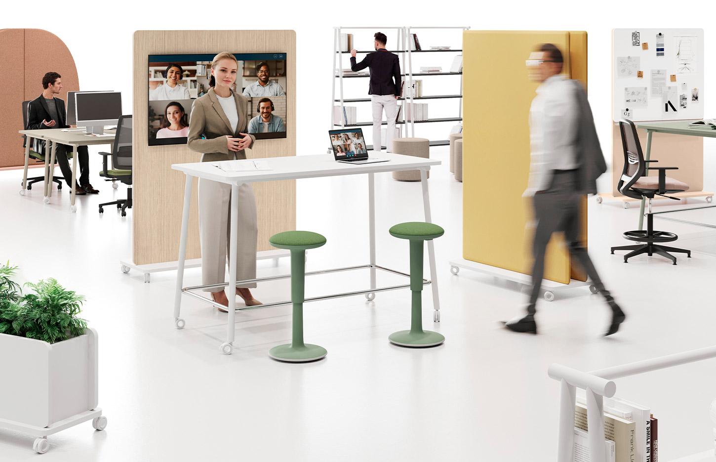 Table haute mobile sur roulettes avec plateau mélaminé et structure en métal - Gamme Gargano haut - France Bureau