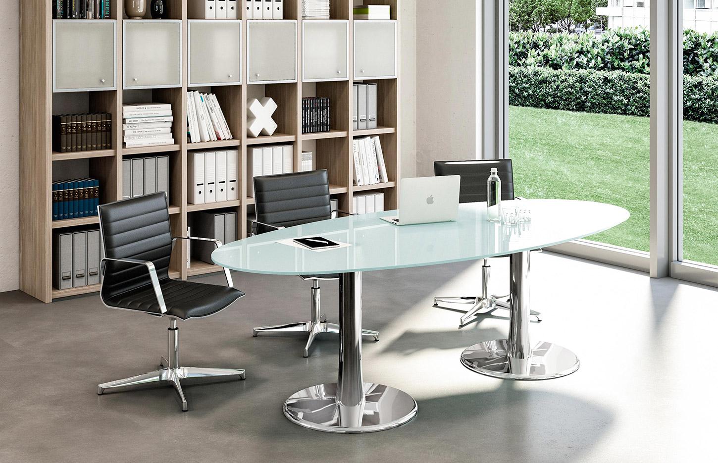 Table de conférence ronde ou ovale avec plateau verre trempé, gamme Glass - France Bureau