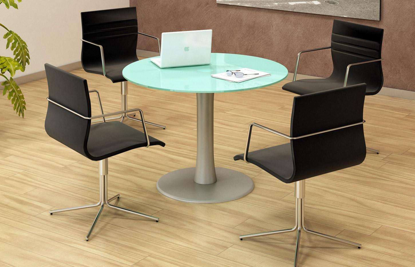 Table de conférence ronde ou ovale avec plateau verre trempé, gamme Glass - France Bureau