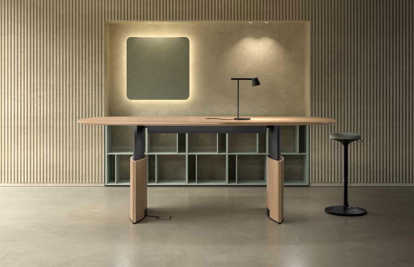 Table de réunion réglable en hauteur placage bois, gamme Gorzano réunion - France Bureau