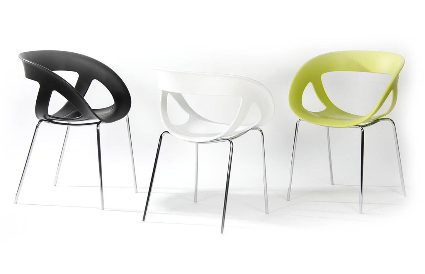 Chaise coque design ajourée polypropylène et structure chromé, gamme Helena, France Bureau