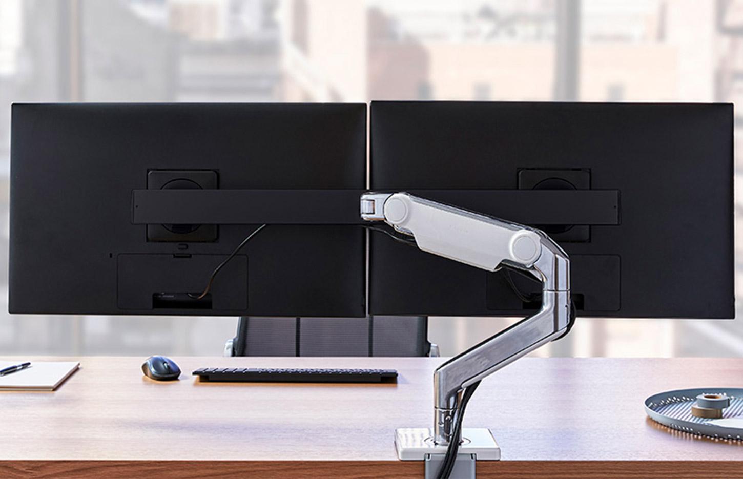 Support écran PC de 2,5 à 22KG, aluminium poli, gamme Humanscale Multi-Screen - France Bureau