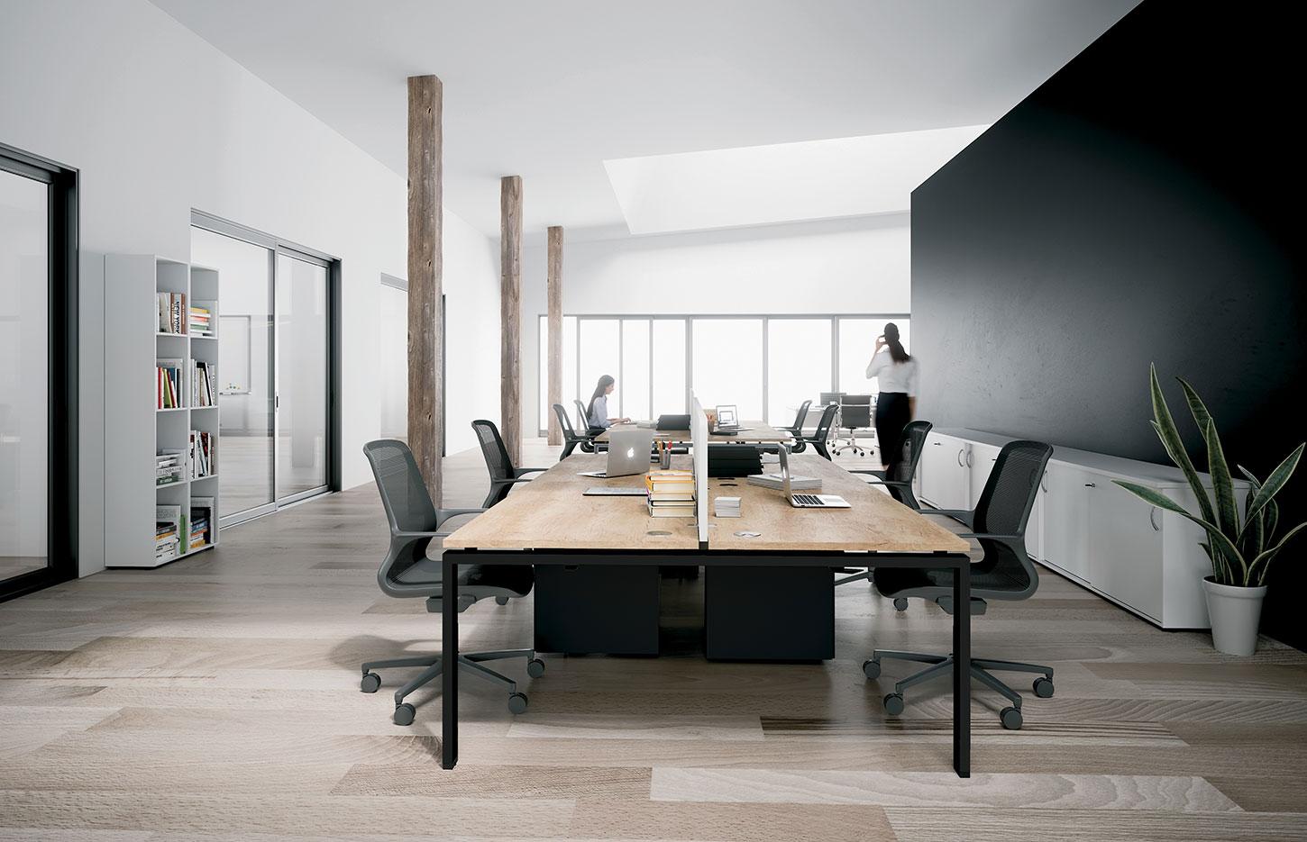 Bureau partagé pour open-space plateau mélaminé pieds métal, gamme Ifoghas open-space - France Bureau