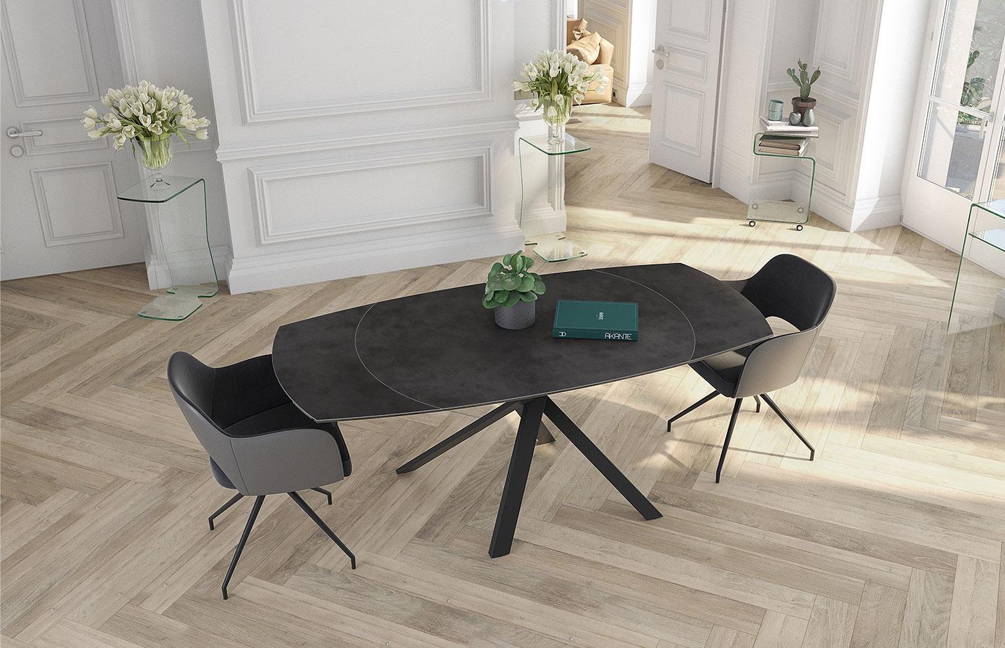 Table de réunion moderne avec plateau céramique et base croisée - gamme gizeh - France Bureau