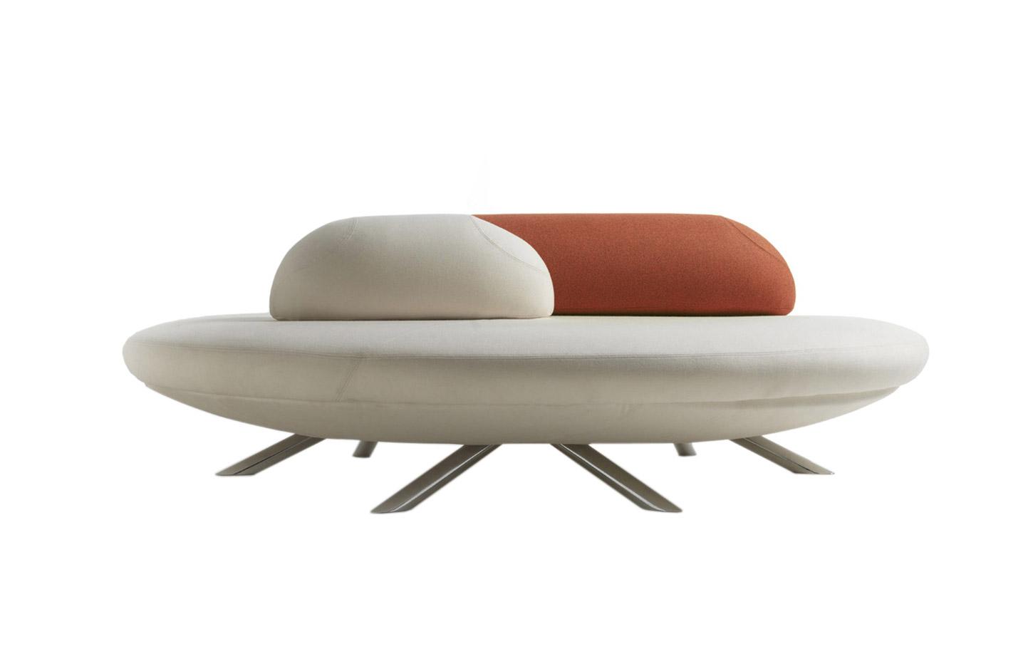 Canapé banquette rond carré rectangulaire avec coussins, gamme Inirida - France Bureau