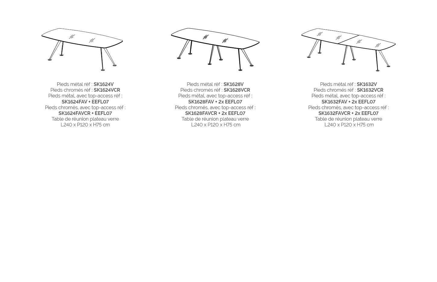 Table de réunion pieds satellites plateau mélaminé bois verre, gamme Iseo réunion - France Bureau