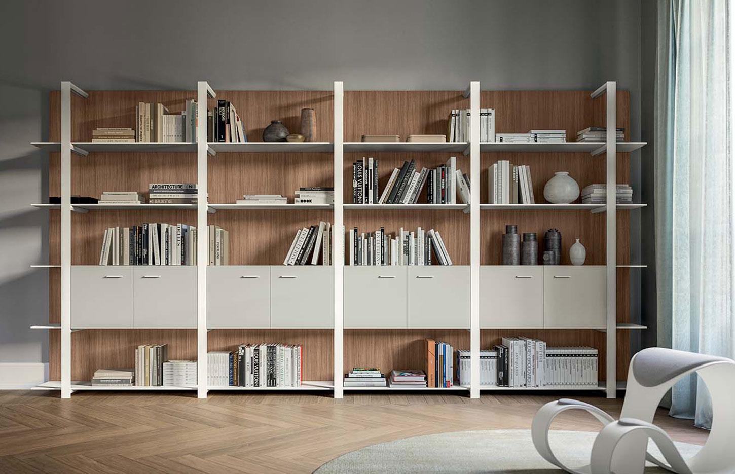 Bibliothèque hauteur 135 et 219 cm porte boisé ou coloré, gamme Iseran - France Bureau