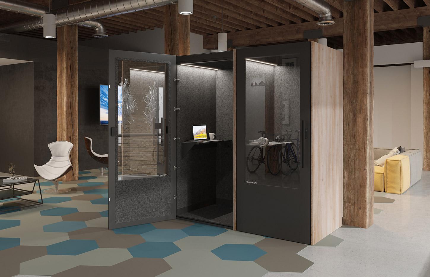 Cabine acoustique 1 place avec tablette et connectiques, gamme Koronia 1 place - France Bureau