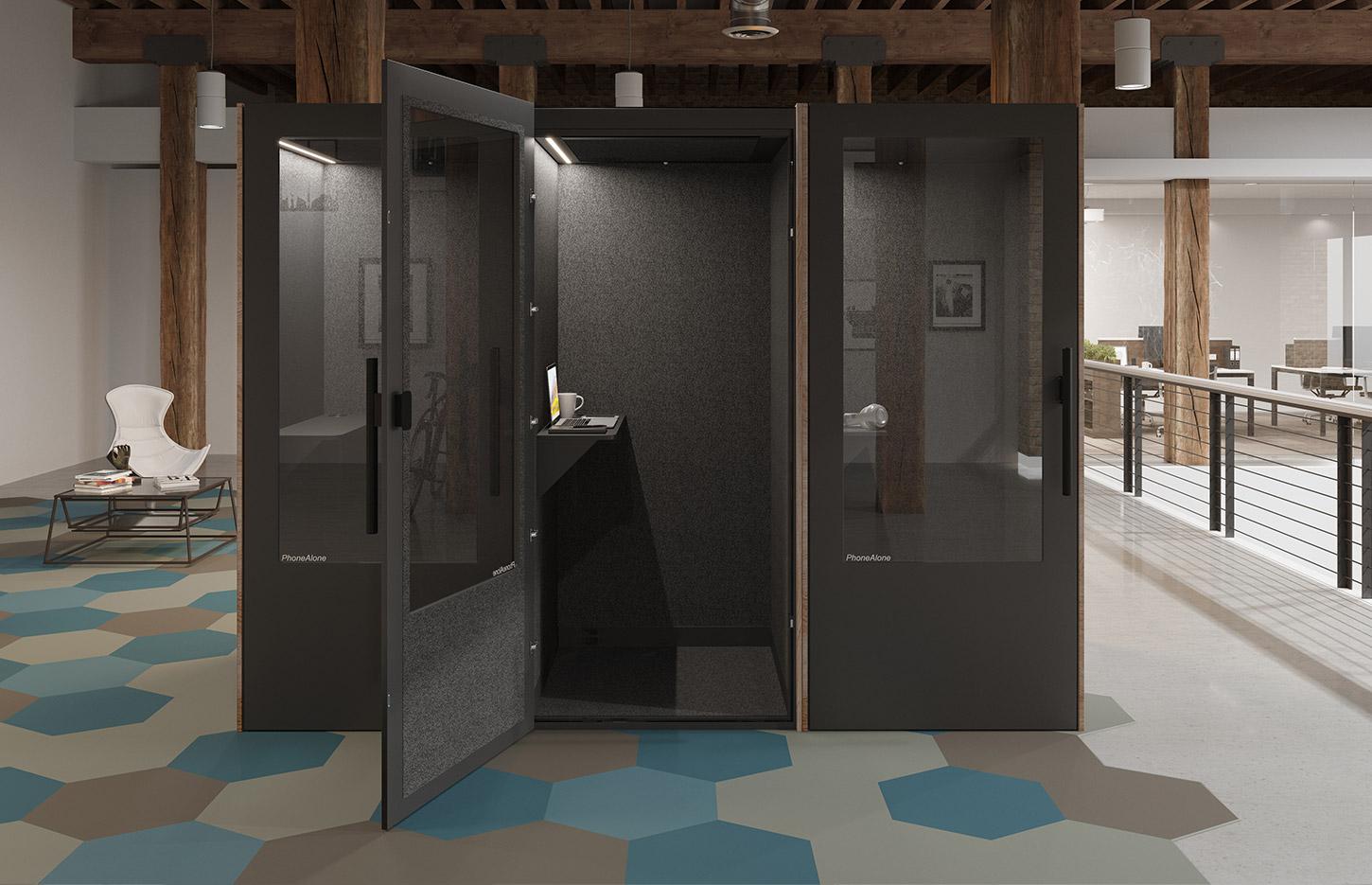 Cabine acoustique 1 place avec tablette et connectiques, gamme Koronia 1 place - France Bureau