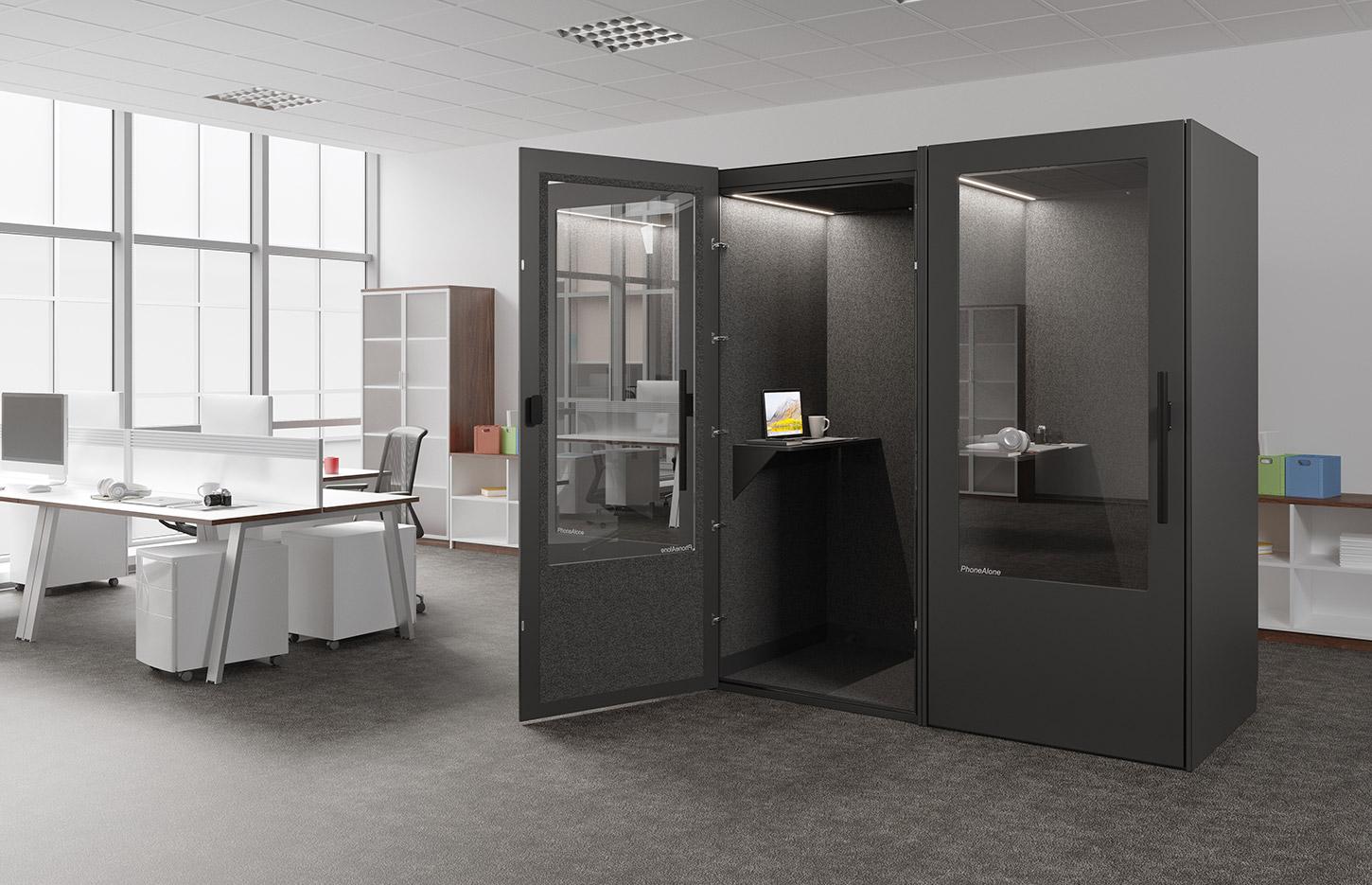Cabine acoustique 1 place avec tablette et connectiques, gamme Koronia 1 place - France Bureau