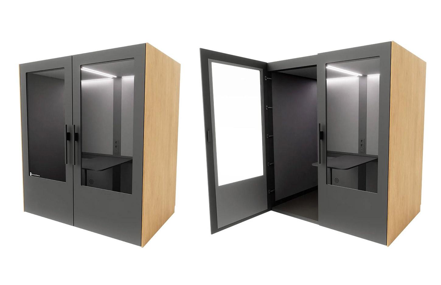 Cabine acoustique 4 places avec table mobile avec connectiques, gamme Koronia 4 places - France Bureau