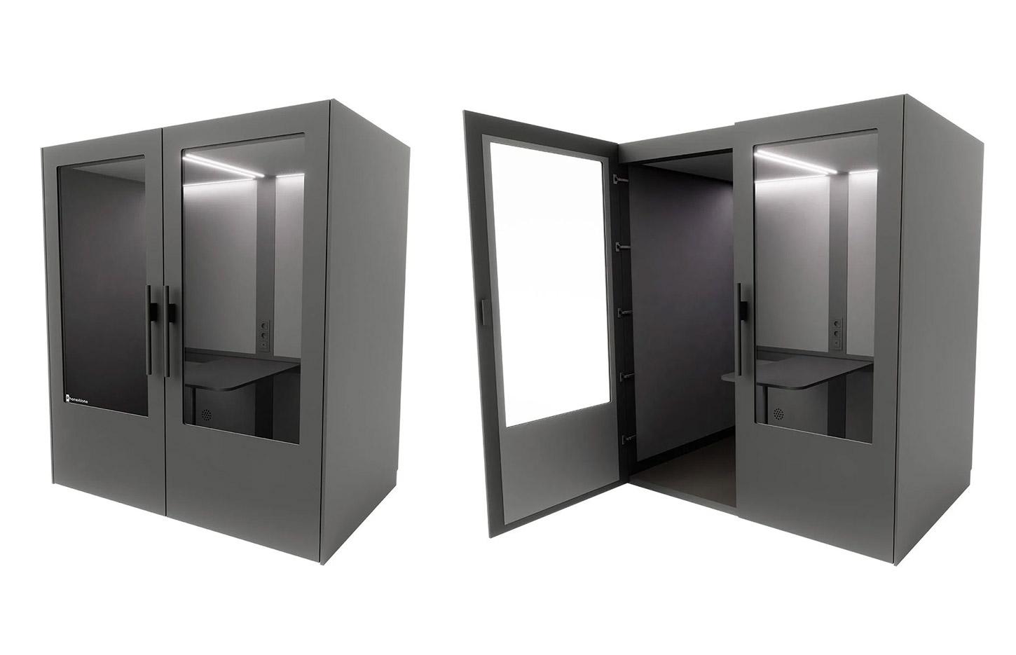 Cabine acoustique 4 places avec table mobile avec connectiques, gamme Koronia 4 places - France Bureau