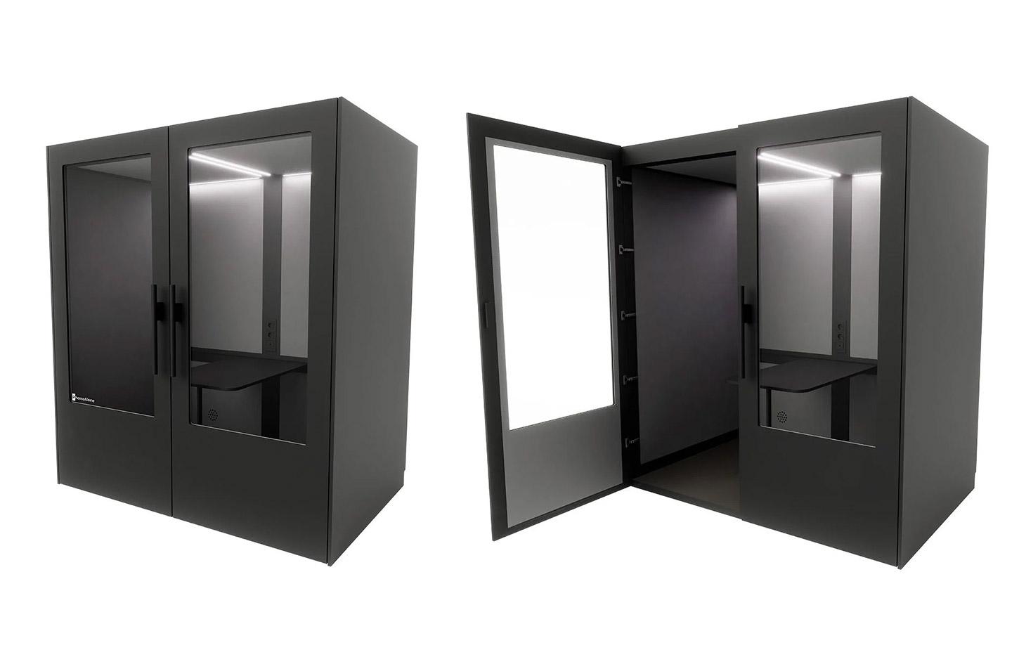 Cabine acoustique 4 places avec table mobile avec connectiques, gamme Koronia 4 places - France Bureau