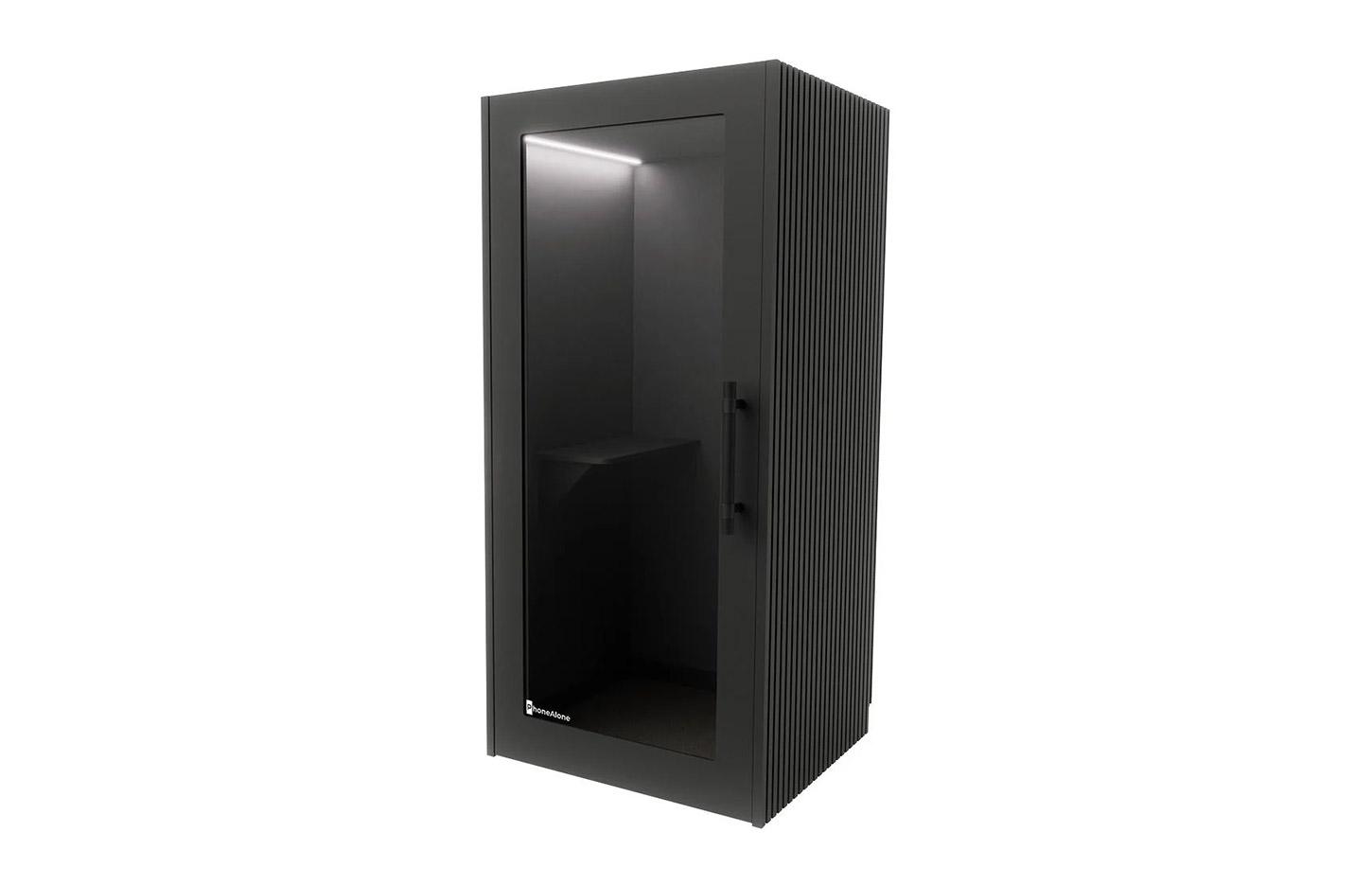 Cabine acoustique noir et bois avec tablette et prises et USB, gamme Koronia Wood 1 place - France Bureau