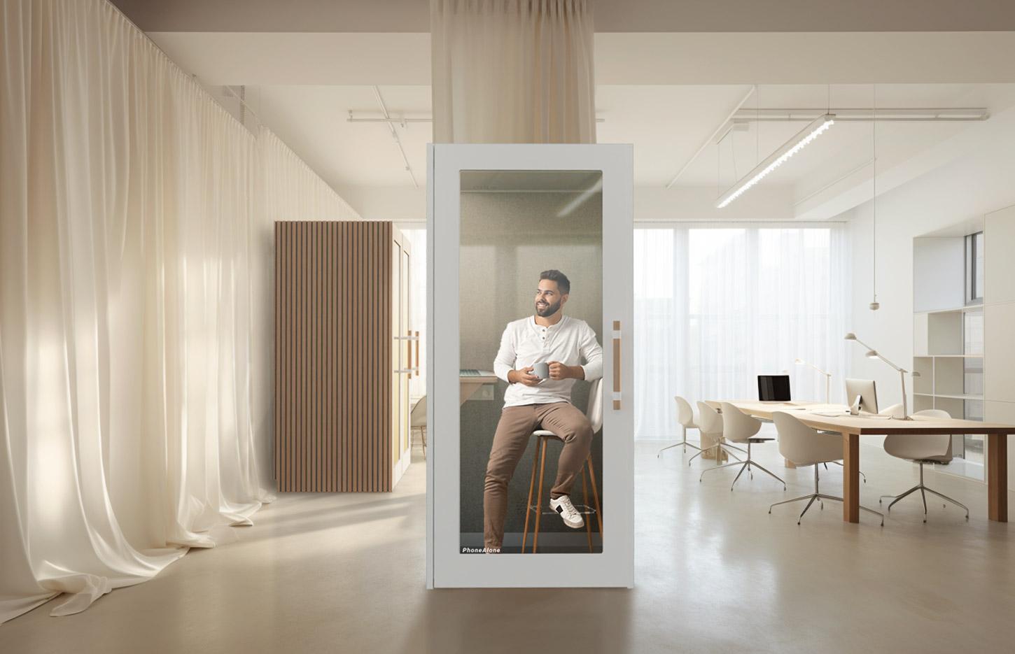 Cabine acoustique noir et bois avec tablette et prises et USB, gamme Koronia Wood 1 place - France Bureau