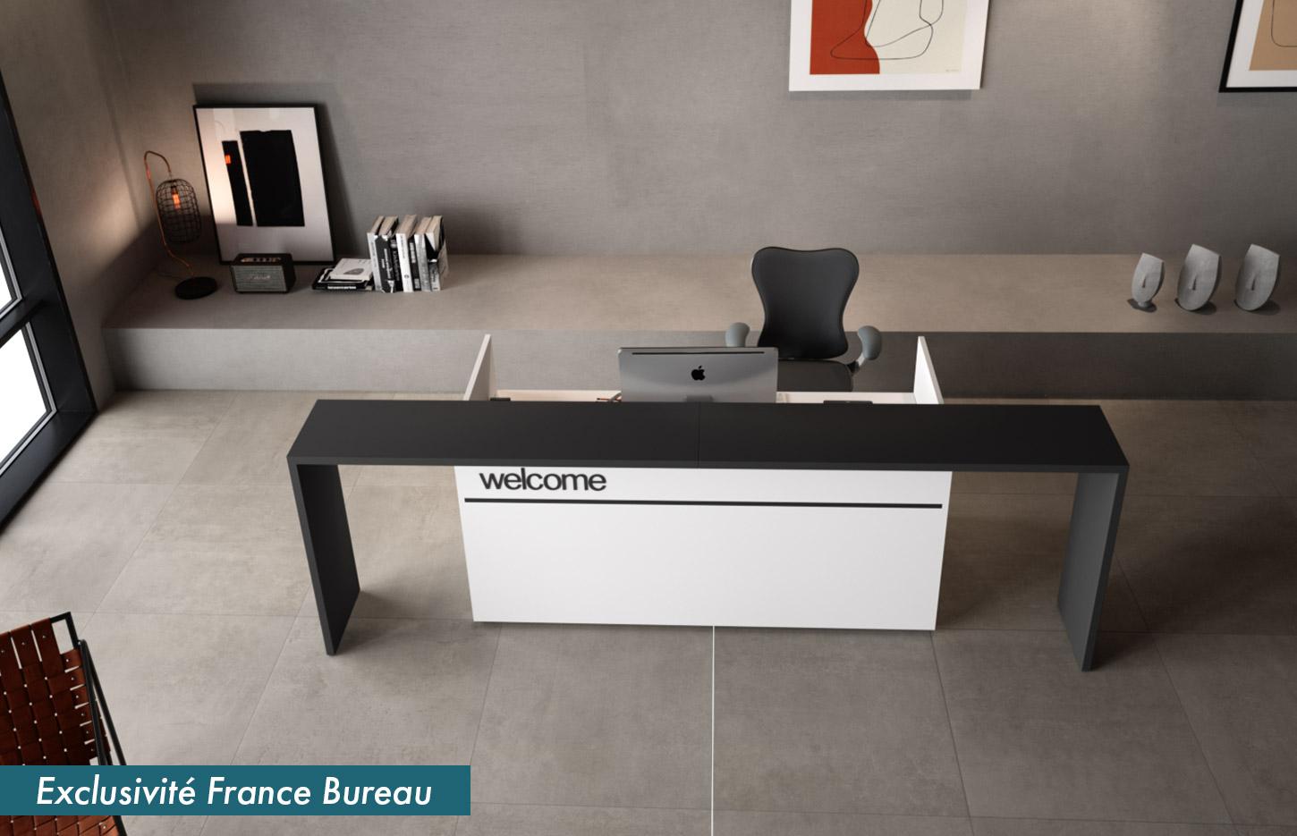 Banque et comptoir d\'accueil mélaminé différentes configurations, bande décorative acier poli, gamme Kos - France Bureau
