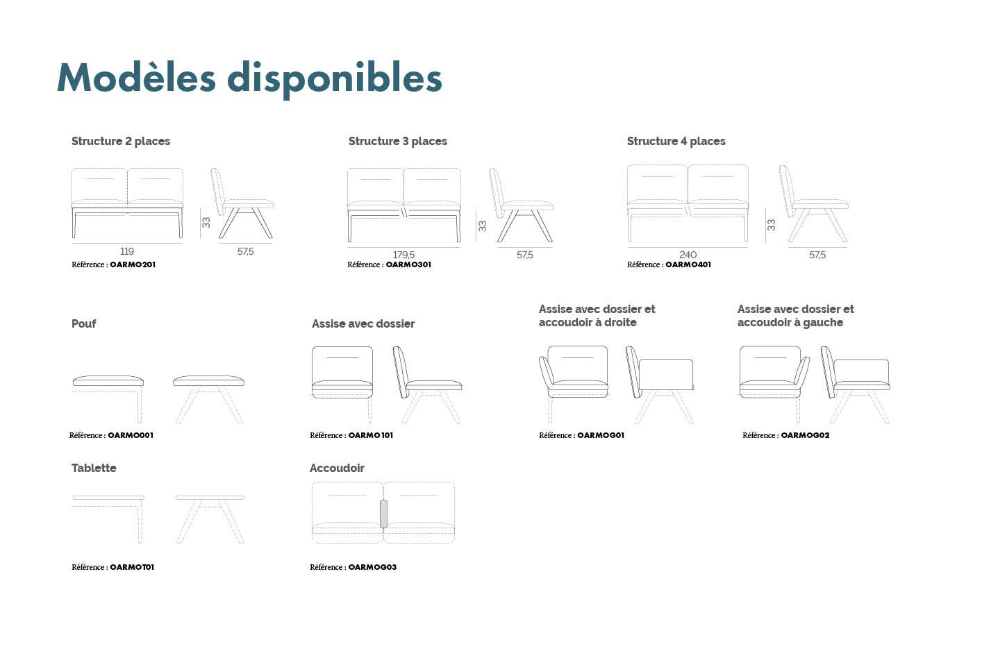 Canapes modulables tissu assises tablettes accoudoirs, gamme Laffrey - France Bureau