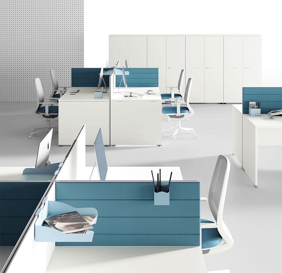 Bureaux open-space bench face à face bureaux partagés plateau mélaminé, gamme Lans Open-space - France Bureau