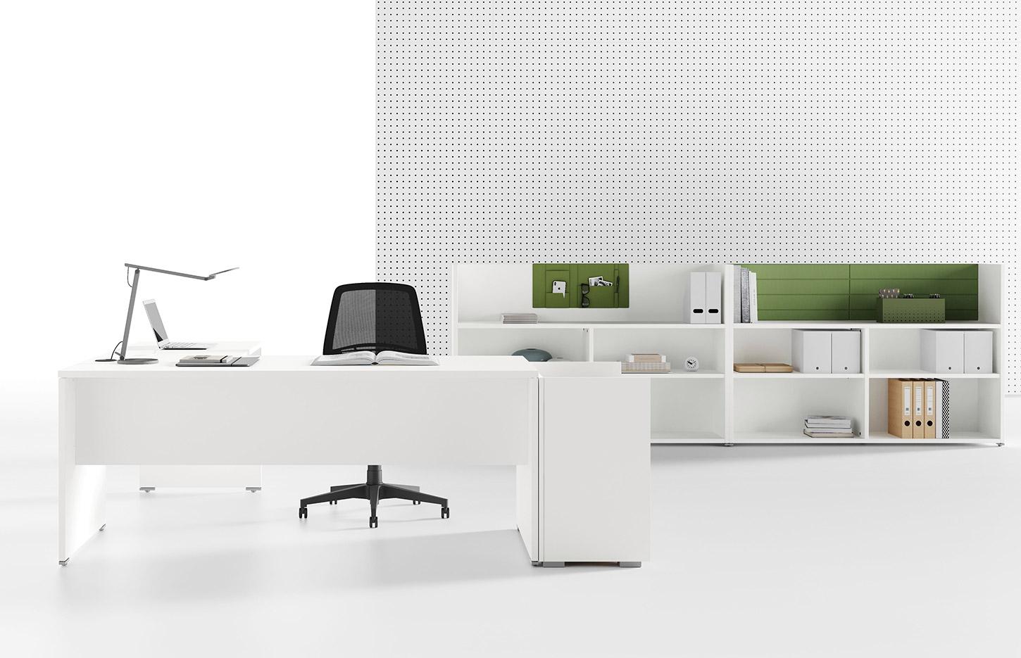 Bureau modulable open-space bureau appui sur un rangement haut finition blanc, gamme Lans - France Bureau
