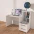 Bureau home office mélaminé avec rangement, blanc ou bicolore en bois, gamme Lemina - France Bureau