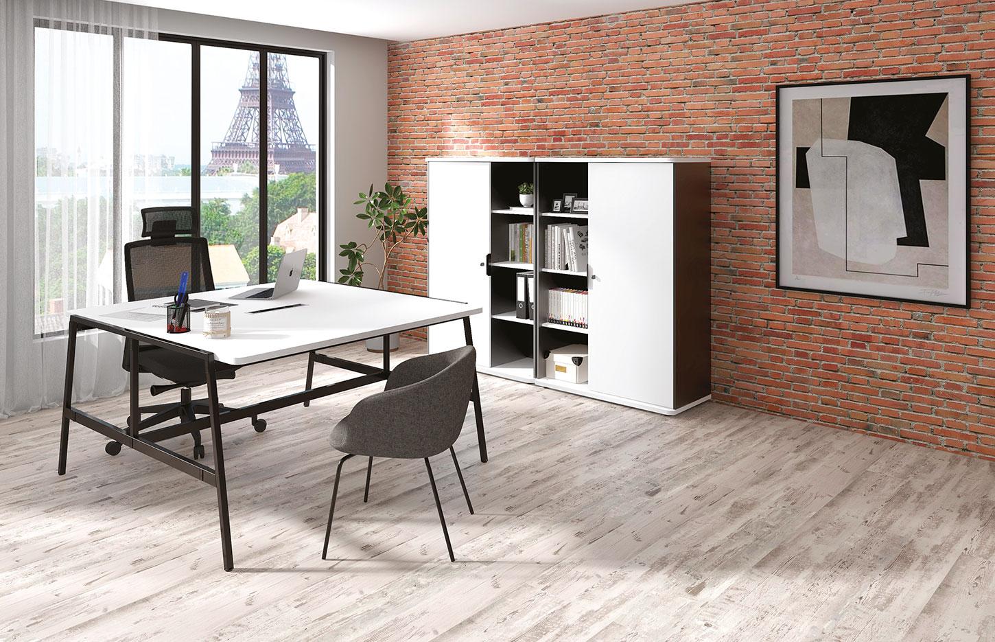 Armoires et consoles portes battantes avec niches en mélaminé, gamme Lestio - France Bureau