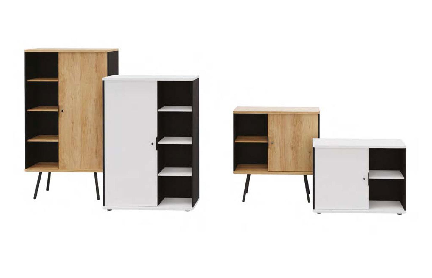 Armoires et consoles portes battantes avec niches en mélaminé, gamme Lestio - France Bureau
