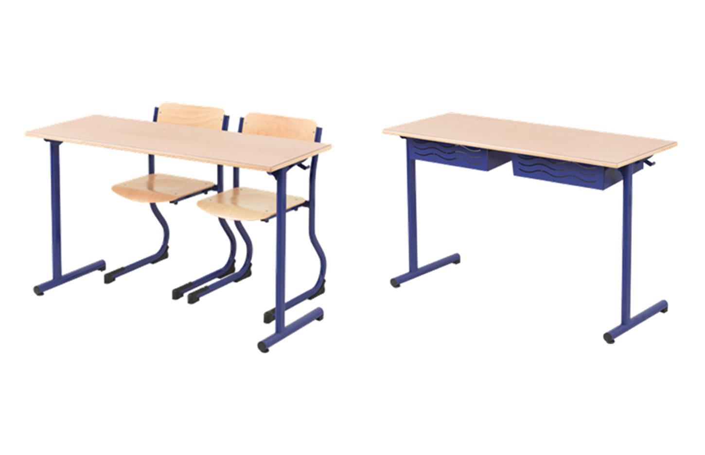 Table scolaire 1 ou 2 places plateau mélaminé structure métal, gamme Leva élémentaire - France Bureau