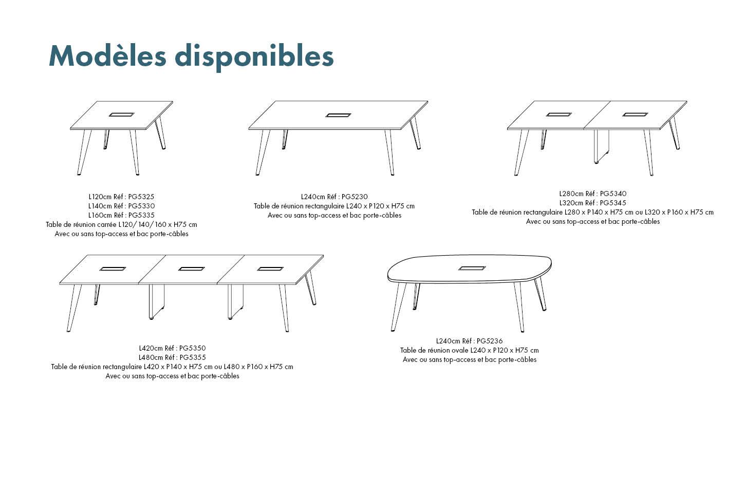 Table de réunion pieds bois métal plateau carré rectangulaire trapèze, gamme Lierna réunion - France Bureau