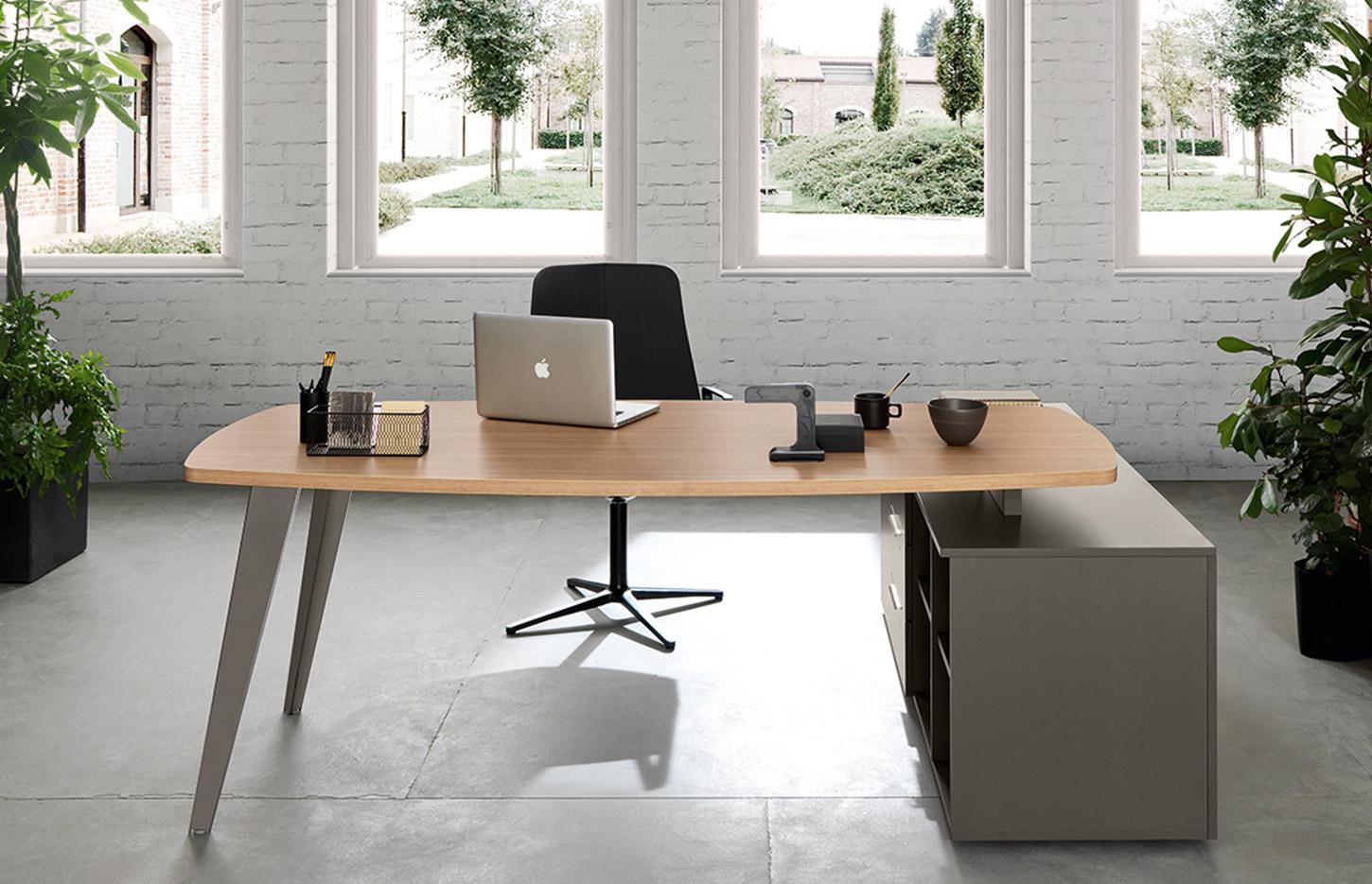 Bureau direction plateau mélaminé, bureau angle droit ou arrondi, gamme Lierna Direction - France Bureau