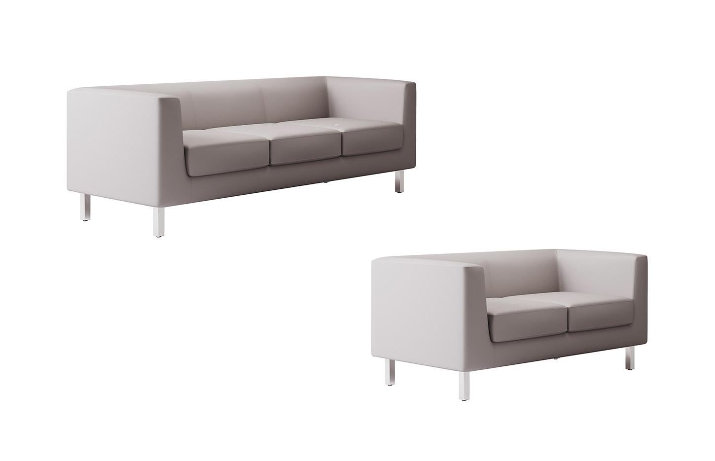 Canapé d\'accueil 2 ou 3 places en tissu avec piétement chromé, gamme Lombarde - France Bureau