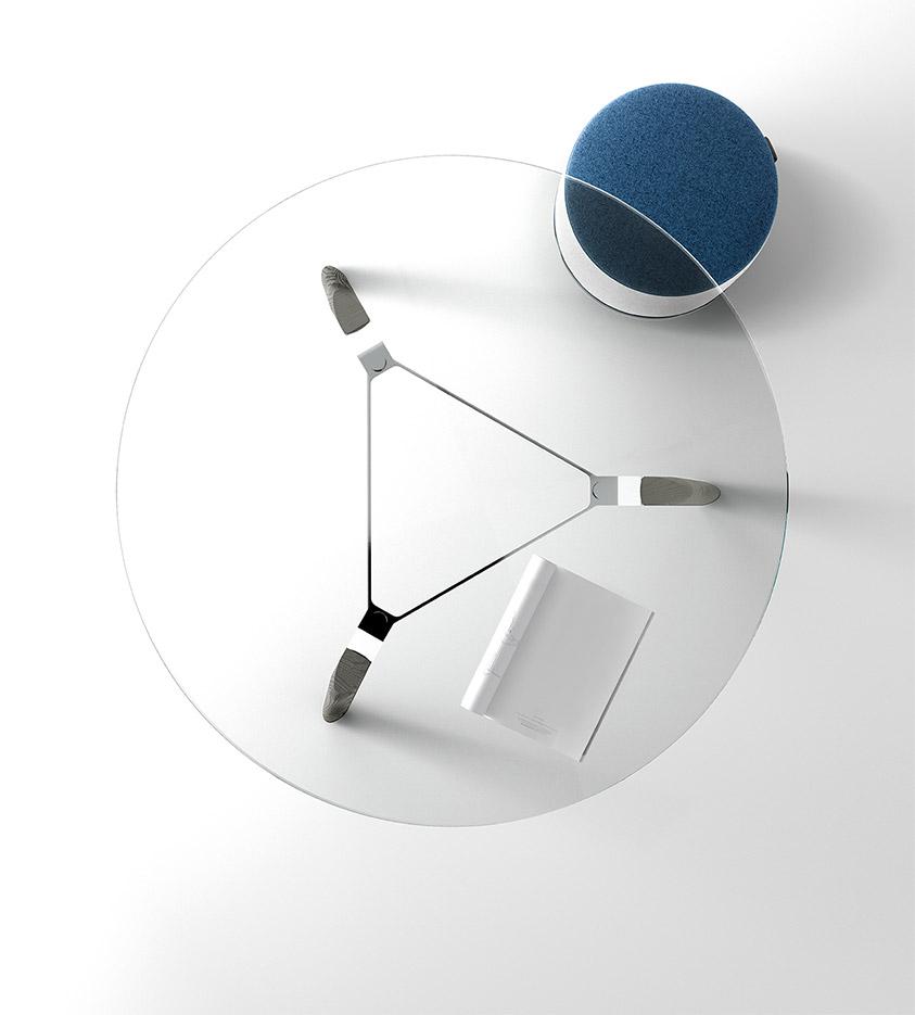 Table de réunion ronde ou triangulaire en bois, cuir ou verre, gamme Longo round - France Bureau