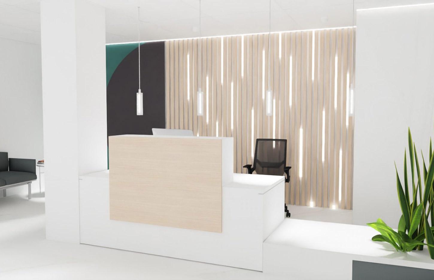 Banque et comptoir d\'accueil mélaminé façade bois ou colorée, gamme Lozoya - France Bureau