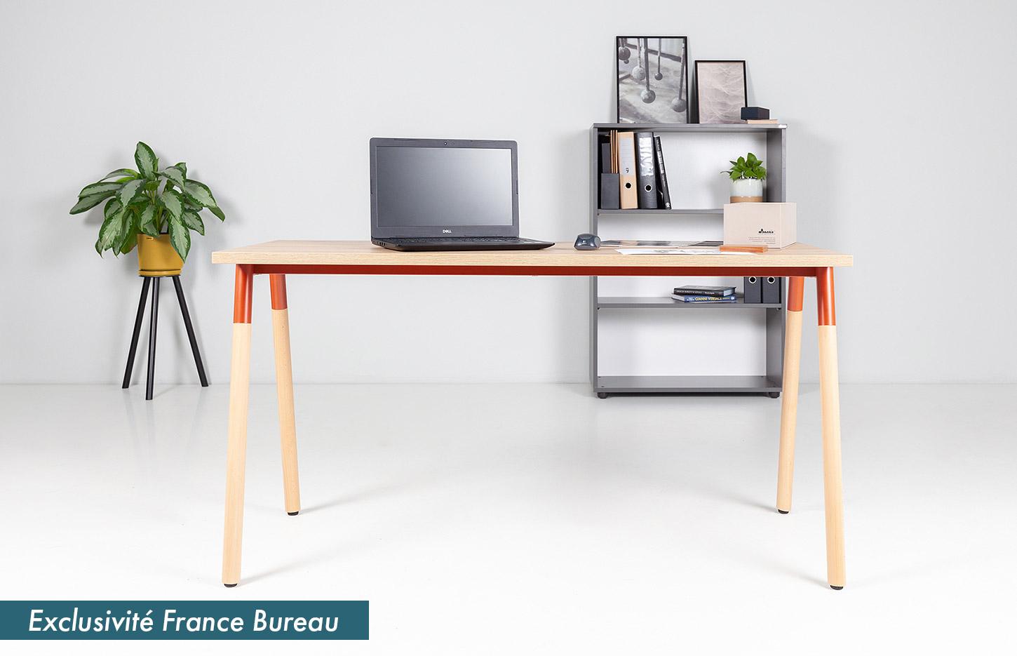 Tables polyvalentes piétement bois/métal avec plateau mélaminé, gamme Mazurie Wood - France Bureau