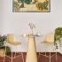 Table haute carrée avec pied central conique, plateau stratifié bois clair, style contemporain, gamme Medina Haute - France Bureau