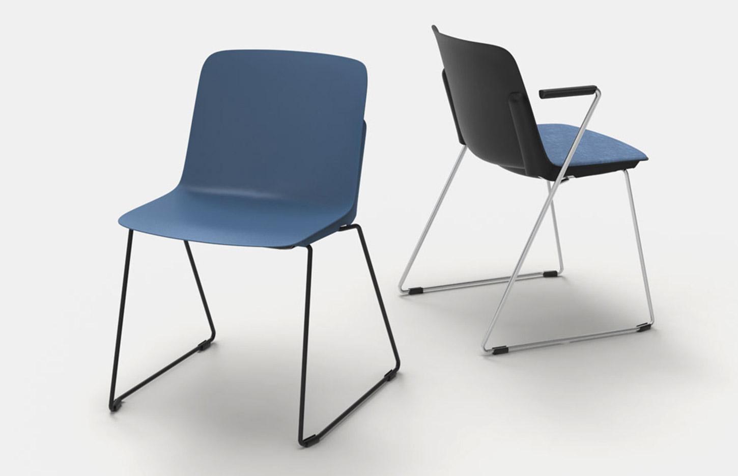 Chaise visiteur empilable avec monocoque en polypro et piètement luge en acier gamme Minho - France Bureau	