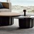 Tables basses bi-matière plateau bois et base béton noir, gamme Misurina - France Bureau