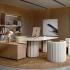 Table de réunion ovale blanche adossée à un bureau de direction en bois, gamme Misurina - France Bureau