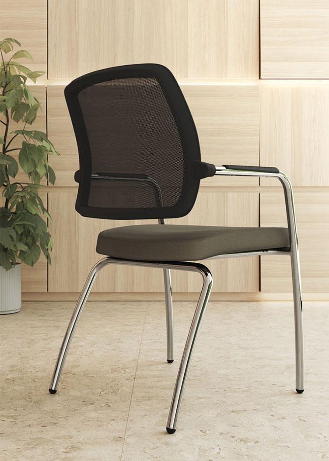 Siège de réunion sur roulettes dossier résille assise tissu, gamme Morcin Meet - France Bureau
