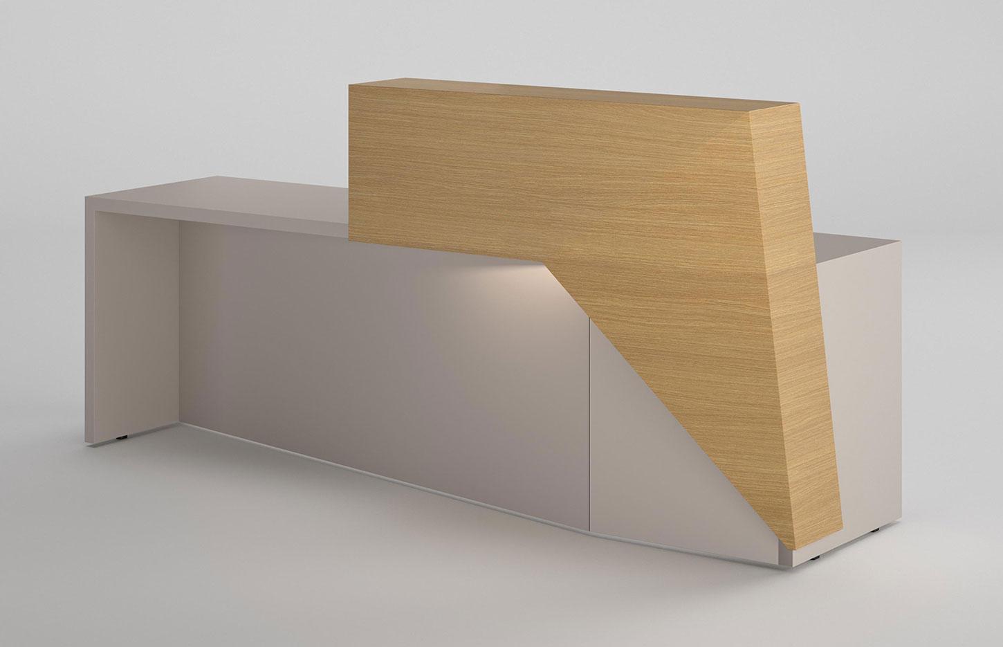 Banque d\'accueil design placage bois et laqué avec LED, gamme Mundo - France Bureau