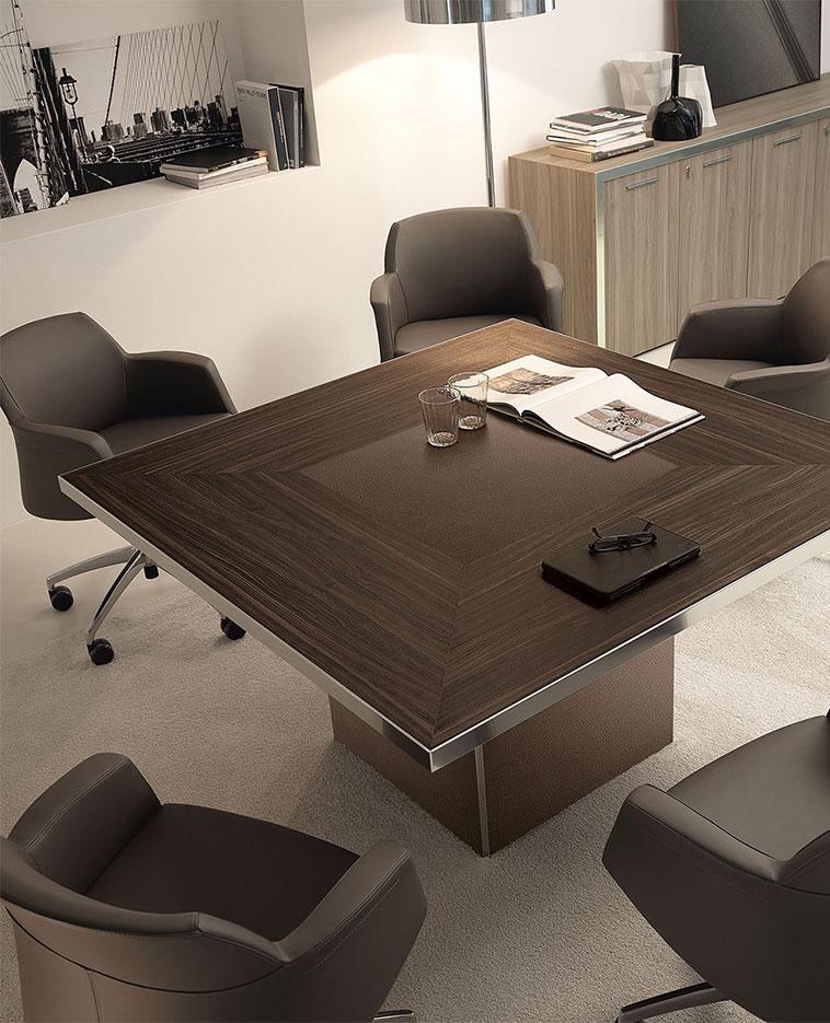 Table de réunion conférence bois et cuir, gamme Nevada réunion - France Bureau