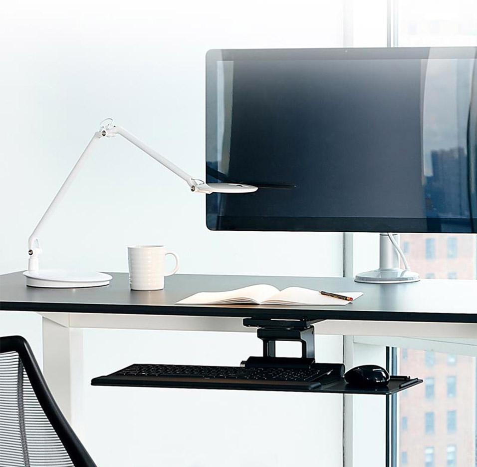 Support écran PC ergonomique réglable en hauteur, finition noir ou blanc, gamme Nigelle - France Bureau