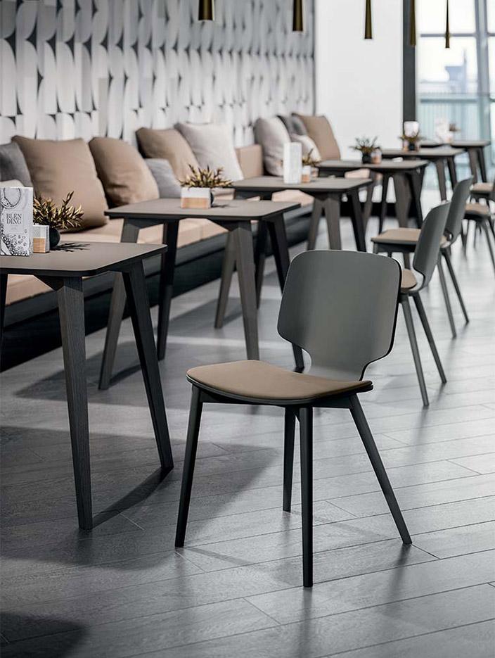 Chaise de cafétéria et tabouret bois ou métal avec coque bois, gamme Nitsi - France Bureau