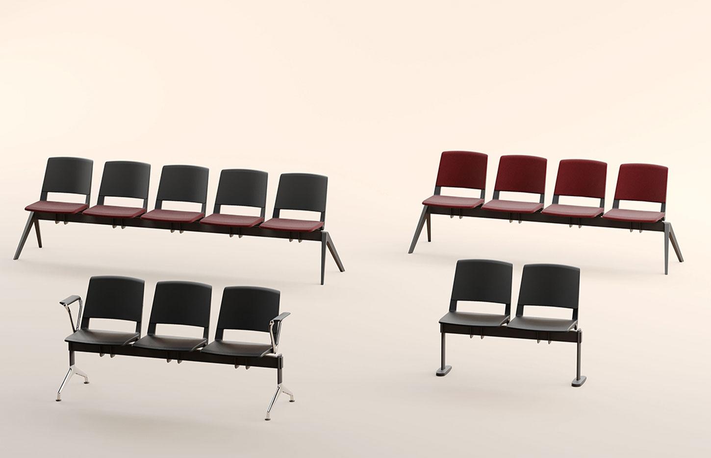 Mobilier d’accueil 4 places, assise tissu sur structure poutre métallique, usage intensif, gamme Norges Poutre - France Bureau