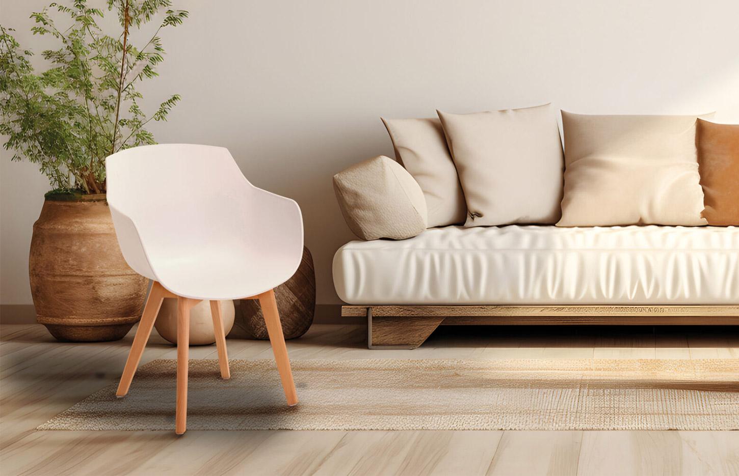 Chaise visiteur avec monocoque blanche en polypropylène et 4 pieds en bois naturel - Gamme Orani - France Bureau