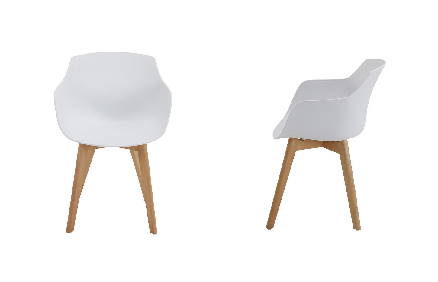 Chaise visiteur avec monocoque blanche en polypropylène et 4 pieds en bois naturel - Gamme Orani - France Bureau